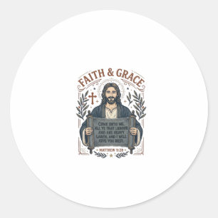 Pegatina Redonda Camiseta Vintage de Punto de Cruz de Jesús Gráfica
