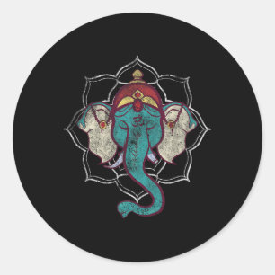 Pegatina Redonda Camiseta vintage Lord Ganesha Hindu Hinduismo Yoga