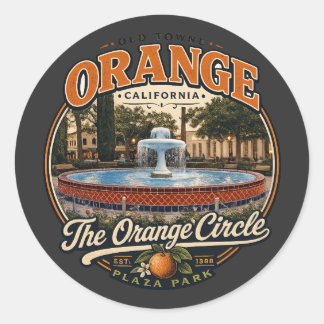 Pegatina Redonda Camiseta Vintage Old Towne Orange Circle Fountain