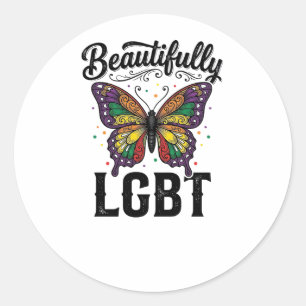 Pegatina Redonda Camiseta Vintage Orgullo Mariposa LGBT Hermosa_1