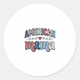 Pegatina Redonda Camiseta Vintage Patriótica Mama Americana_1