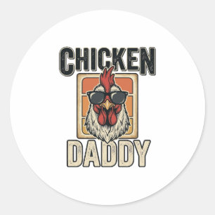 Pegatina Redonda Camiseta Vintage Vector de Gallo Divertido Papá Po