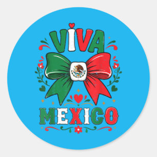 Pegatina Redonda Camiseta Viva México Niña Mexicana Bandera