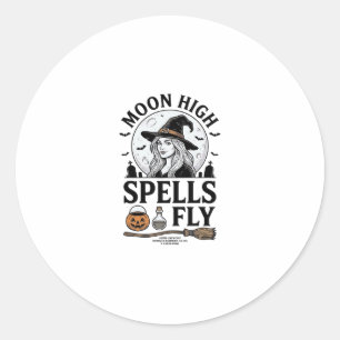 Pegatina Redonda Camiseta Witch Moon Vintage Grabado Halloween Tee_