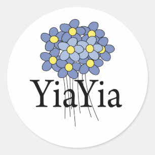 Pegatina Redonda Camiseta YiaYia Flor Azul Bonita