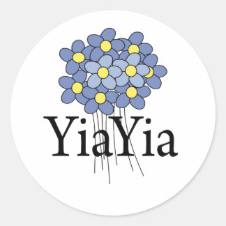 Pegatina Redonda Camiseta YiaYia Flor Azul Bonita