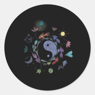 Pegatina Redonda Camiseta Ying Yang, diseño de camiseta Tai Chi 