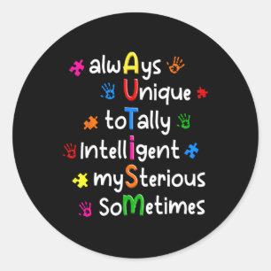 Pegatina Redonda Camisetas de Autismo Siempre Únicas Totalmente Int
