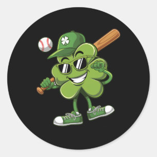Pegatina Redonda Camisetas De Béisbol De Shamrock Divertido Niño De