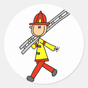 Pegatina Redonda Camisetas de Bombero con Escalera y Regalos