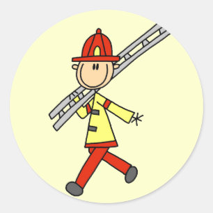 Pegatina Redonda Camisetas de Bombero con Escalera y Regalos