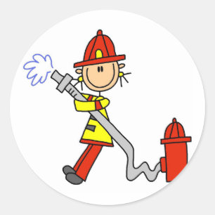 Pegatina Redonda Camisetas de bombero con manguera y regalos