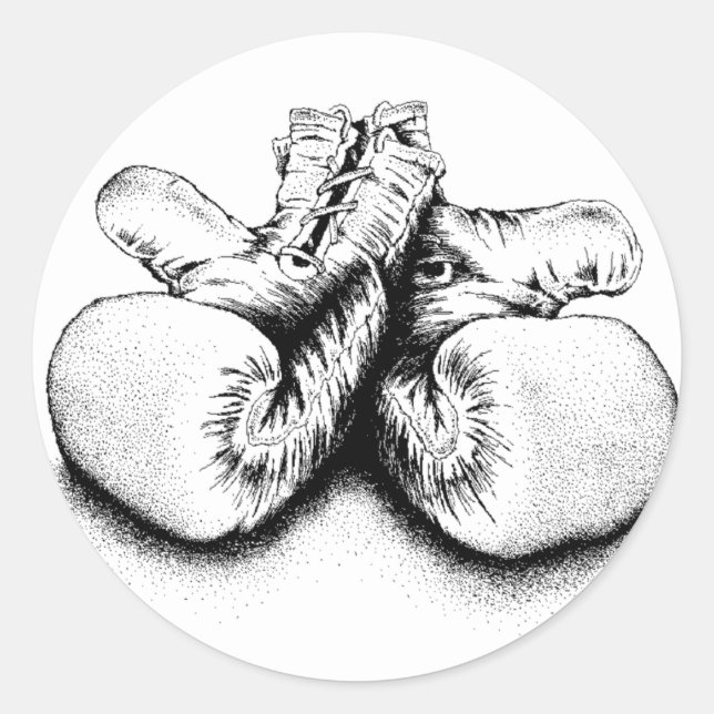 Pegatina Redonda Camisetas de boxeo y regalos. (Anverso)