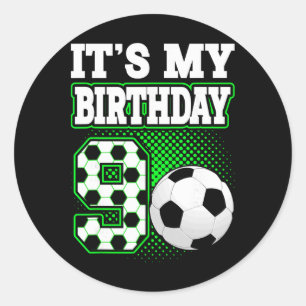 Pegatina Redonda Camisetas de Cumpleaños Niño 9 Fútbol Es Mi 9º Cum