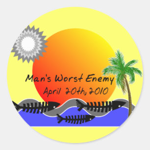 Pegatina Redonda Camisetas de desastre por derrame de petróleo