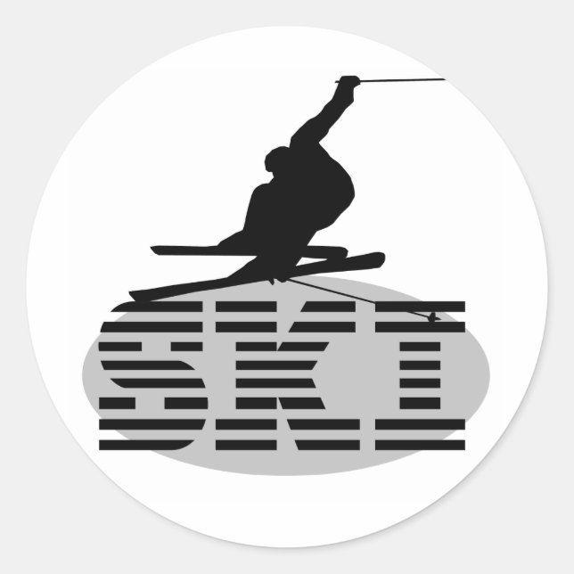Pegatina Redonda Camisetas de esquí de Silhouette y regalos (Anverso)