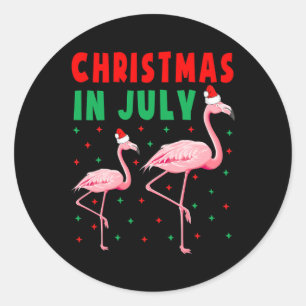 Pegatina Redonda Camisetas de flamencos de Navidad en julio flamenc