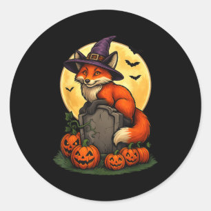 Pegatina Redonda Camisetas de Halloween de zorro y calabaza para ho