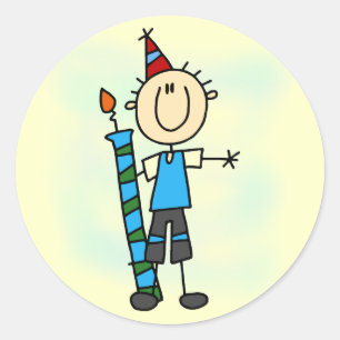 Pegatina Redonda Camisetas de niño de cumpleaños con velas y regalo