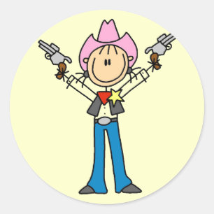 Pegatina Redonda Camisetas de vaquera sheriff con figuras de palito