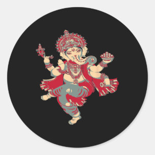 Pegatina Redonda Camisetas de Yoga Espirituales Dios Hindú Ganesha 