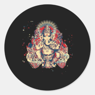 Pegatina Redonda Camisetas de Yoga Espirituales Dios Hindú Ganesha