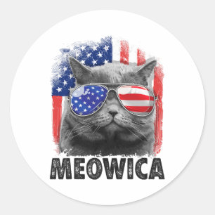 Pegatina Redonda Camisetas del 4 de julio para gatos Meowica Merica