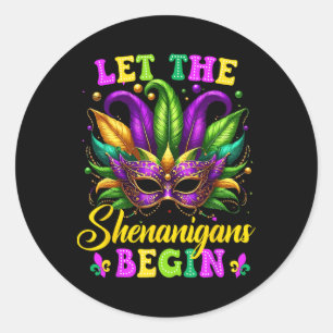 Pegatina Redonda Camisetas Del Mardi Gras Dejan Que Los Shenanigans
