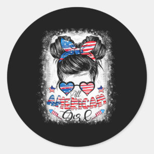 Pegatina Redonda Camisetas desteñidas para chicas totalmente americ