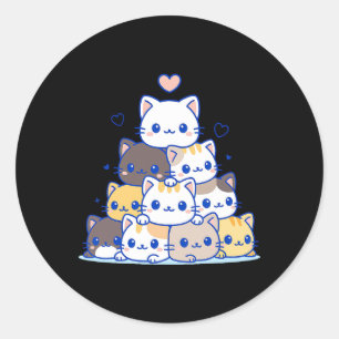 Pegatina Redonda Camisetas gatos mujeres cortan gatos Anime Kawaii