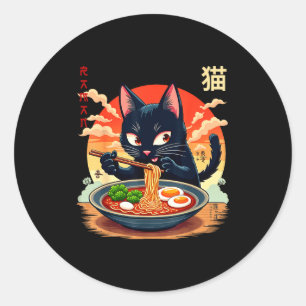Pegatina Redonda Camisetas Gráficas Japonesas de Ramen de Gato Anim