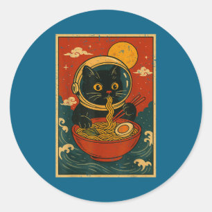 Pegatina Redonda Camisetas gráficas japonesas de ramen de gato astr