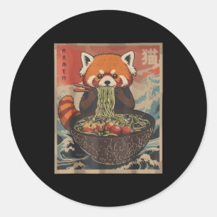 Pegatina Redonda Camisetas Gráficas Japonesas Ramen Panda Rojo Anim