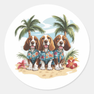 Pegatina Redonda Camisetas hawaianos de Basset Hound