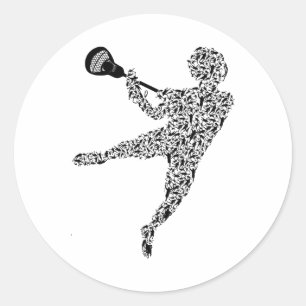 Pegatina Redonda Camisetas Lacrosse Icono Lacrosse Jugador Camisa U