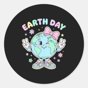 Pegatina Redonda Camisetas lindas del día de la tierra para niñas n