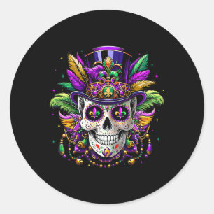 Pegatina Redonda Camisetas Mardi Gras 2025 Hombres Mujeres Calavera