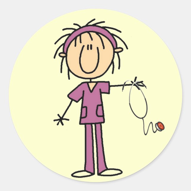 Pegatina Redonda Camisetas y regalo de enfermera con figura blanca (Anverso)