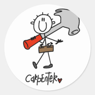 Pegatina Redonda Camisetas y regalos básicos de carpintero con figu