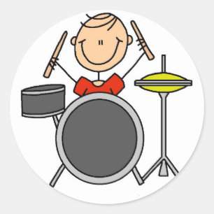 Pegatina Redonda Camisetas y regalos de baterista masculino con fig