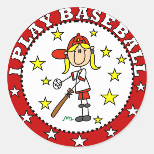 Pegatina Redonda Camisetas y regalos de béisbol para niñas
