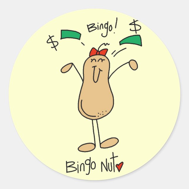 Pegatina Redonda Camisetas y regalos de Bingo Nut (Anverso)