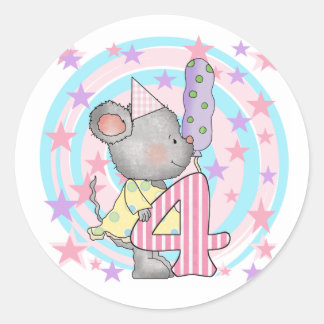 Pegatina Redonda Camisetas y regalos de cuarto cumpleaños del ratón