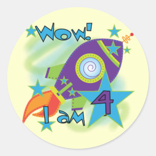 Pegatina Redonda Camisetas y regalos de cumpleaños 4º buque cohete