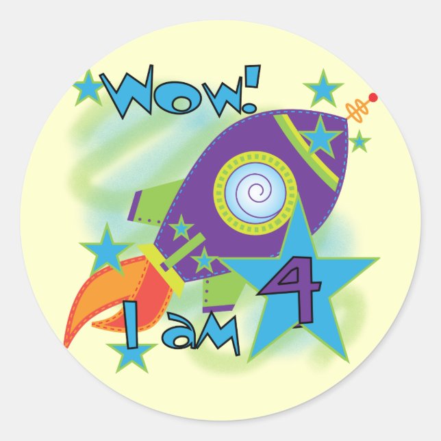 Pegatina Redonda Camisetas y regalos de cumpleaños 4º buque cohete (Anverso)