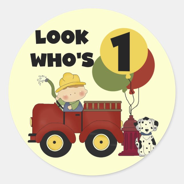 Pegatina Redonda Camisetas y regalos de cumpleaños de Fireman (Anverso)