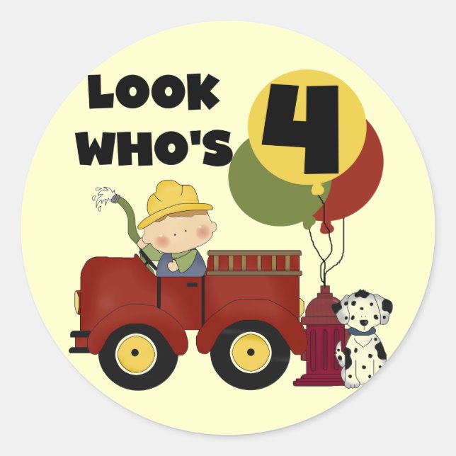 Pegatina Redonda Camisetas y regalos de cumpleaños de Fireman 4th (Anverso)