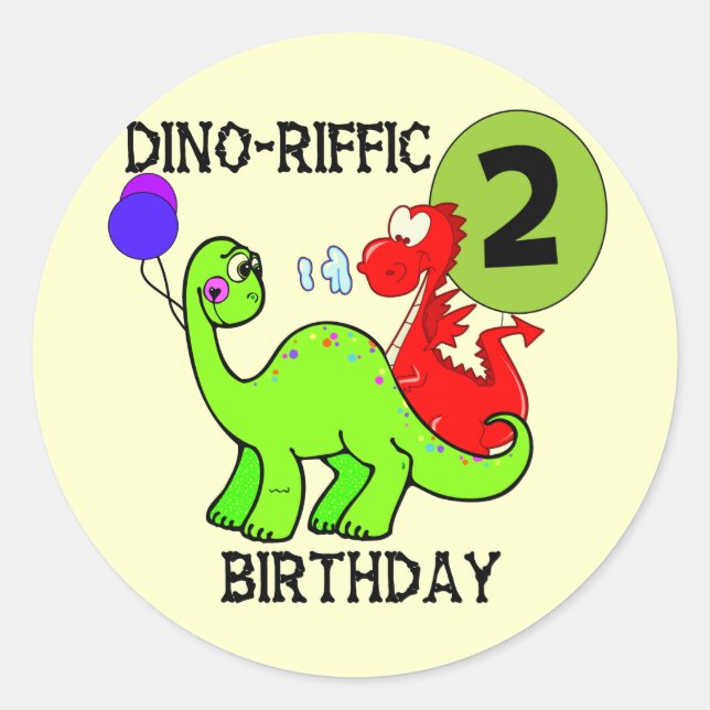 Pegatina Redonda Camisetas y regalos de Dinosaur 2º cumpleaños (Anverso)