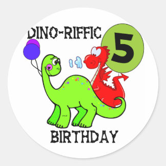 Pegatina Redonda Camisetas y regalos de Dinosaur 5º cumpleaños