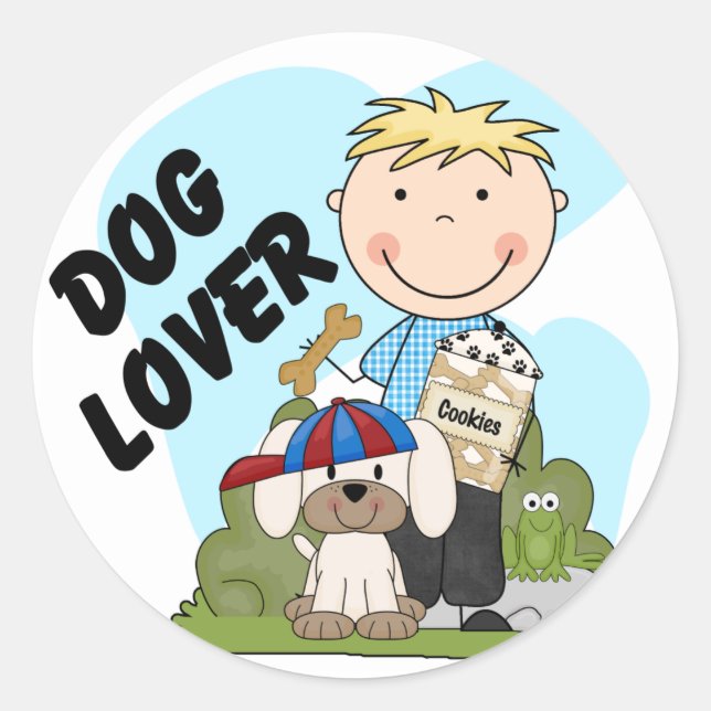 Pegatina Redonda Camisetas y regalos de Dog Lover Blond Boy T (Anverso)